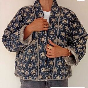 Quilted Reversible Cotton Conscious Quilted Kimono Jacket, S